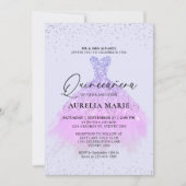 Invitation Glam Sparkle Gold Lilac Princesse Robe Quinceanera (Devant)