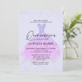 Invitation Glam Sparkle Gold Lilac Princesse Robe Quinceanera (Debout devant)
