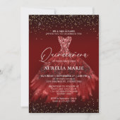 Invitation Glam Sparkle Gold Red Princess Robe Quinceanera (Devant)