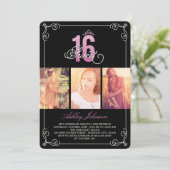 Invitation Glam Sucré rose 16 Photo Anniversaire (Debout devant)