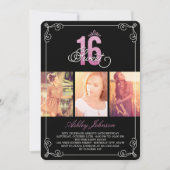 Invitation Glam Sucré rose 16 Photo Anniversaire (Devant)