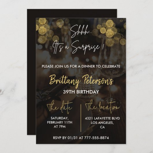 Invitation Glam Surprise Parties scintillant d'invitations à  (Devant / Derrière)