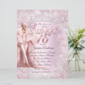 Invitation Glam Sweet 16 Pink Silver Winter Wonderland Tiara (Debout devant)