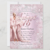 Invitation Glam Sweet 16 Pink Silver Winter Wonderland Tiara (Devant)