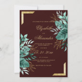 Invitation Glam tropical bordeaux or parties scintillant mari (Devant)