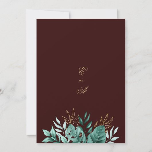 Invitation Glam tropical bordeaux or parties scintillant mari (Dos)