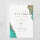 Invitation Glam Turquoise & Metallic Gold Mariage (Devant)