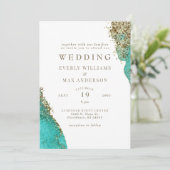 Invitation Glam Turquoise & Metallic Gold Mariage (Debout devant)