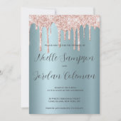 Invitation Glam turquoise rose or parties scintillant gouttes (Devant)