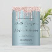Invitation Glam turquoise rose or parties scintillant gouttes (Debout devant)