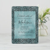 Invitation Glam Turquoise Turquoise Blue Empreinte de léopard (Debout devant)