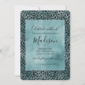 Invitation Glam Turquoise Turquoise Blue Empreinte de léopard (Devant)