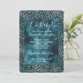 Invitation Glam Turquoise Turquoise Blue Empreinte de léopard (Debout devant)