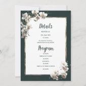 Invitation Glam vert foncé or blanc orchidée Détails Programm (Devant)