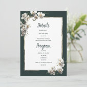 Invitation Glam vert foncé or blanc orchidée Détails Programm (Debout devant)