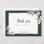 Invitation Glam vert foncé or blanc orchidée fleur Merci (Devant)