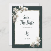 Invitation Glam vert foncé or blanc orchidée Save The Date (Devant)