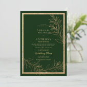 Invitation Glam vert foncé or parties scintillant feuille Mar (Debout devant)