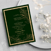 Invitation Glam vert foncé or parties scintillant feuille Mar