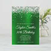 Invitation Glam vert Parties scintillant d'argent 30e anniver (Debout devant)