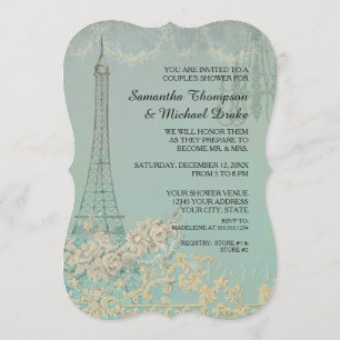 Invitation Glam Vintage Paris Parisien élégant Couples Douche