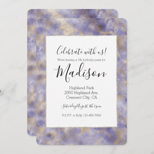 Invitation Glam violet Abstrait or (Devant / Derrière)