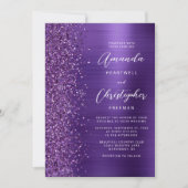Invitation Glam violet brossé métal QR Code Mariage (Devant)