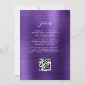 Invitation Glam violet brossé métal QR Code Mariage (Dos)