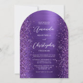 Invitation Glam violet brossé Parties scintillant Mariage arc (Devant)