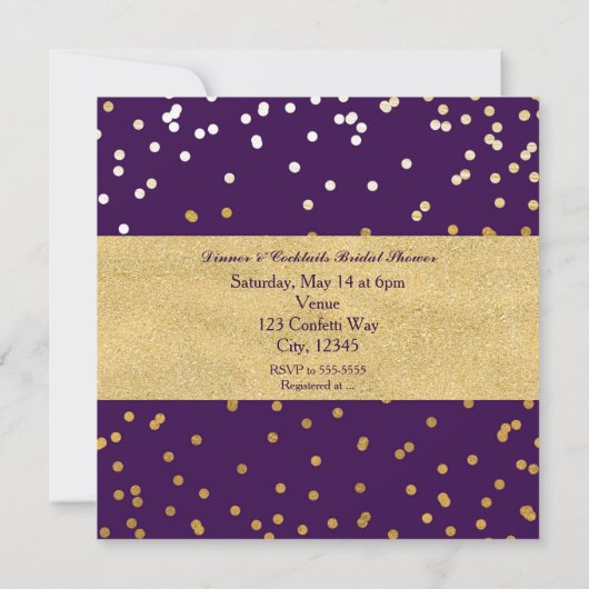 Invitation Glam violet & Dots Confetti brillants or moderne c (Dos)