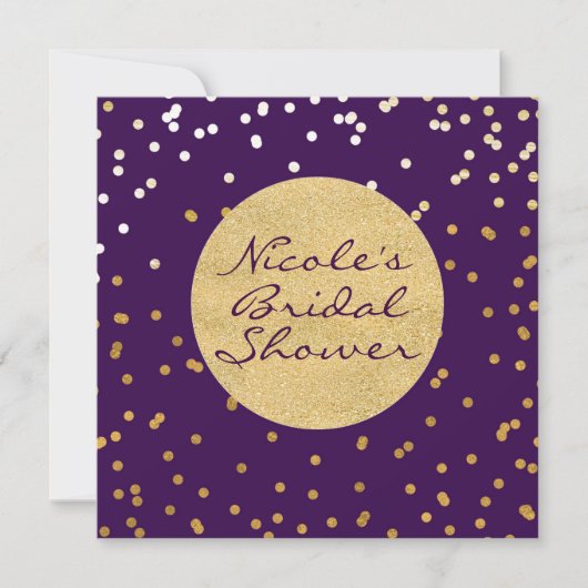 Invitation Glam violet & Dots Confetti brillants or moderne c (Devant)