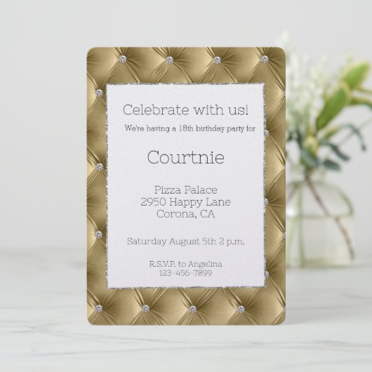 Invitation Glam Warm Gold Faux Velvet Anniversaire (Debout devant)