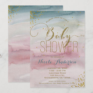Invitation Glam Watercolor or Confetti BABY SHOWER