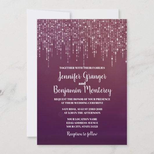 Invitation Glam White Fairy Lights PINK BOKEH Mariage (Devant)