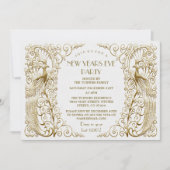 Invitation Glam White Gold Art Déco Peacocks Nouvel An (Devant)