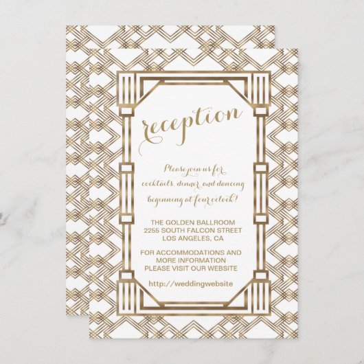 Invitation Glam White Gold Great Gatsby Réception de mariage (Devant / Derrière)