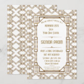 Invitation Glam White Gold Great Gatsby Senior Prom (Devant / Derrière)