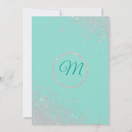 Invitation Glam White Parties scintillant Étincelles Turquois (Dos)