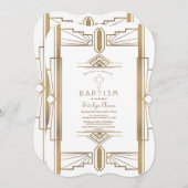 Invitation Glam White Roaring 20's Great Gatsby Baptism (Devant / Derrière)