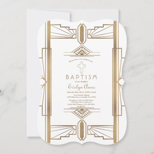 Invitation Glam White Roaring 20's Great Gatsby Baptism (Devant)