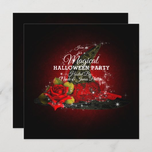 Invitation Glam Witch Casquette Lacy Black & Red Sparkle Part (Devant / Derrière)