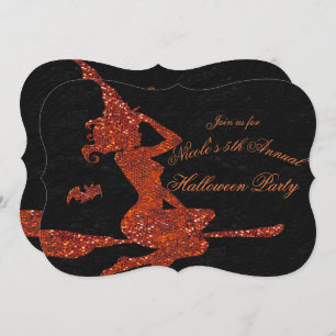 Invitation Glam Witch Voler sur Broom Halloween Party