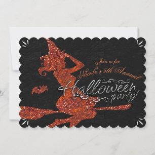 Invitation Glam Witch Voler sur Broom Halloween Party