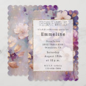 Invitation Glamme d'or blanc Floral violet (Devant / Derrière)