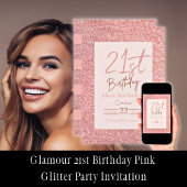 Invitation Glamor 21e anniversaire Parties scintillant rose