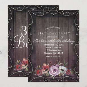 Invitation Glamor Barn Wood & Floral Birthday Party