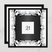 Invitation Glamor Blanc noir Floral (Devant / Derrière)