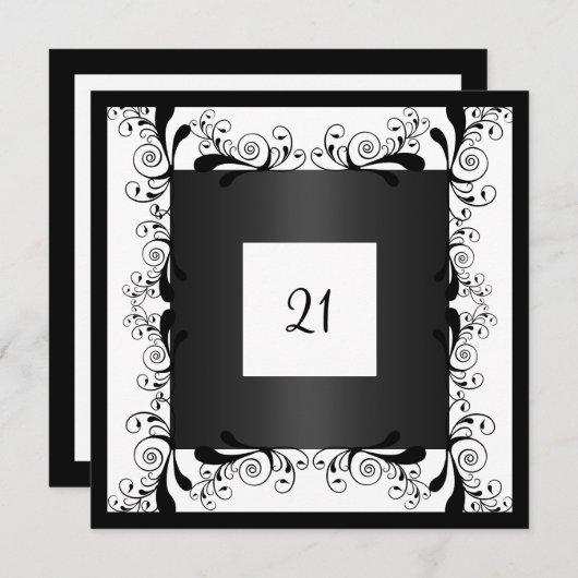 Invitation Glamor Blanc noir Floral (Devant / Derrière)