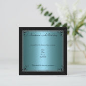 Invitation Glamor Blue Black Floral fête d'anniversaire (Debout devant)
