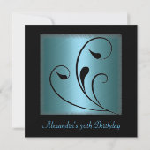 Invitation Glamor Blue Black Floral fête d'anniversaire (Dos)